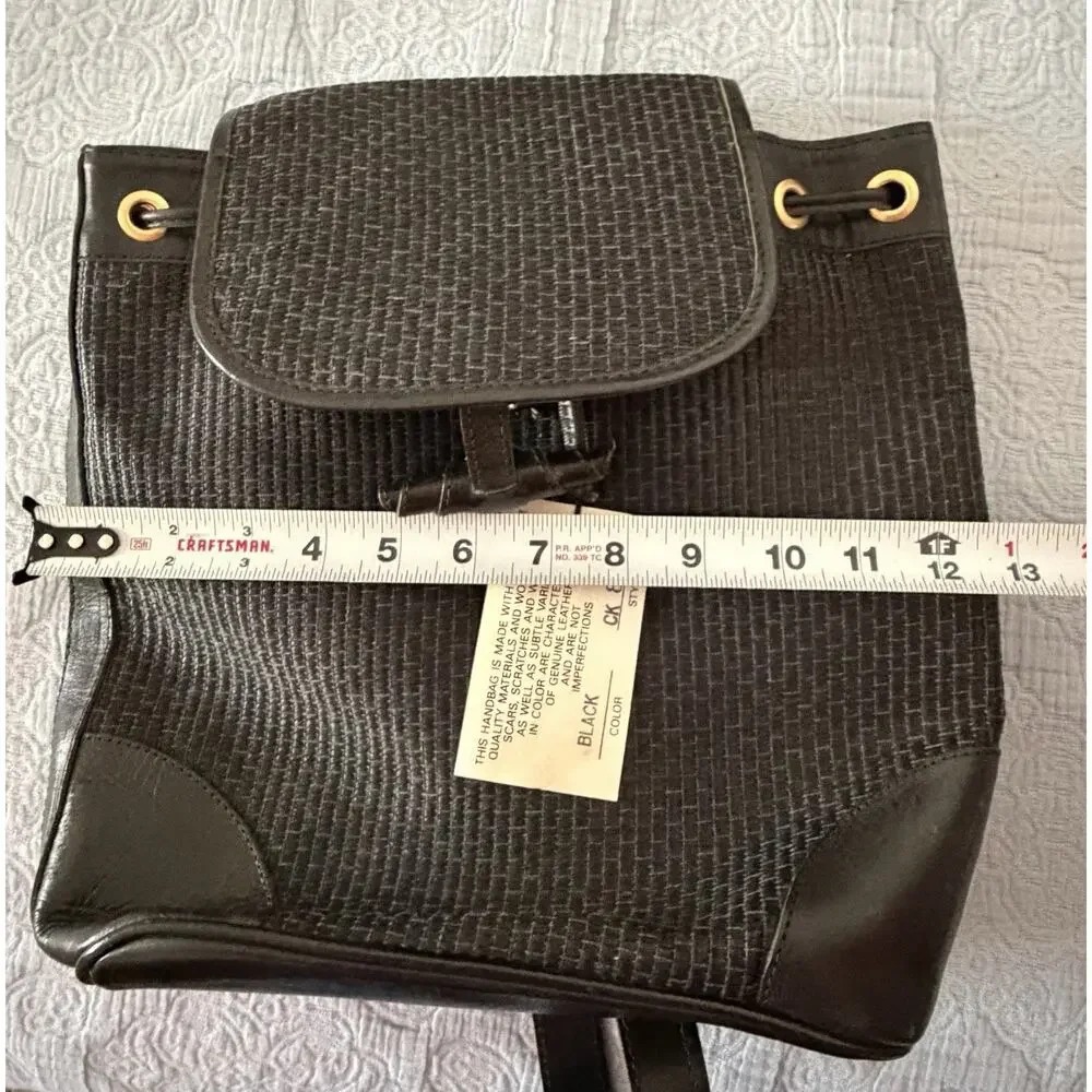 VINTAGE Cee Klein Accessories Woven Black Leather Raffia Backpack New Tags 90